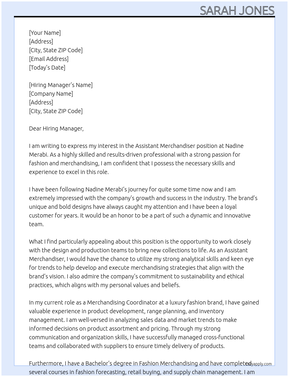 Cover letter for assistant merchandiser - LazyApply