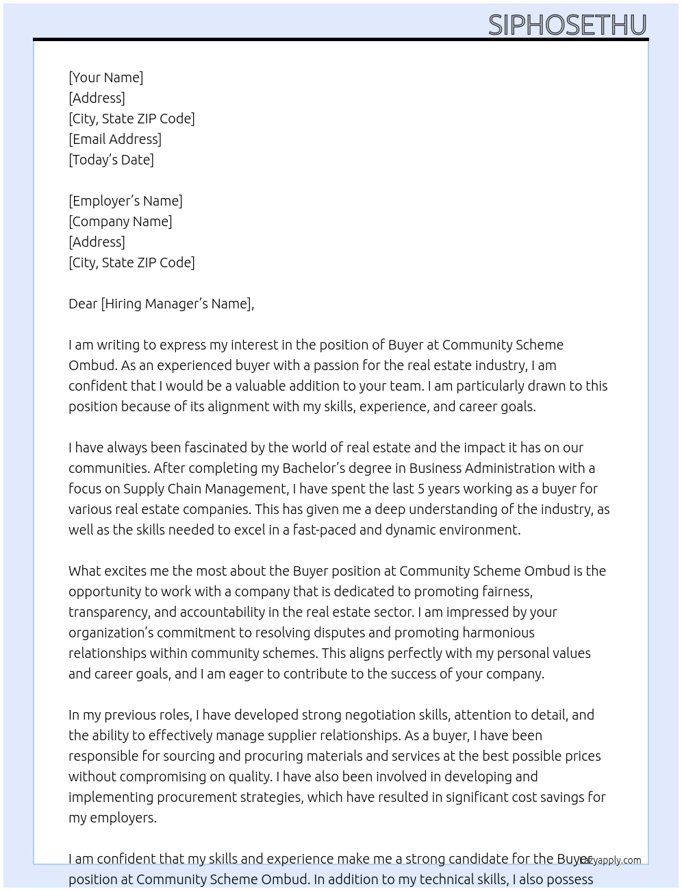 buyer At community scheme ombud Cover Letter