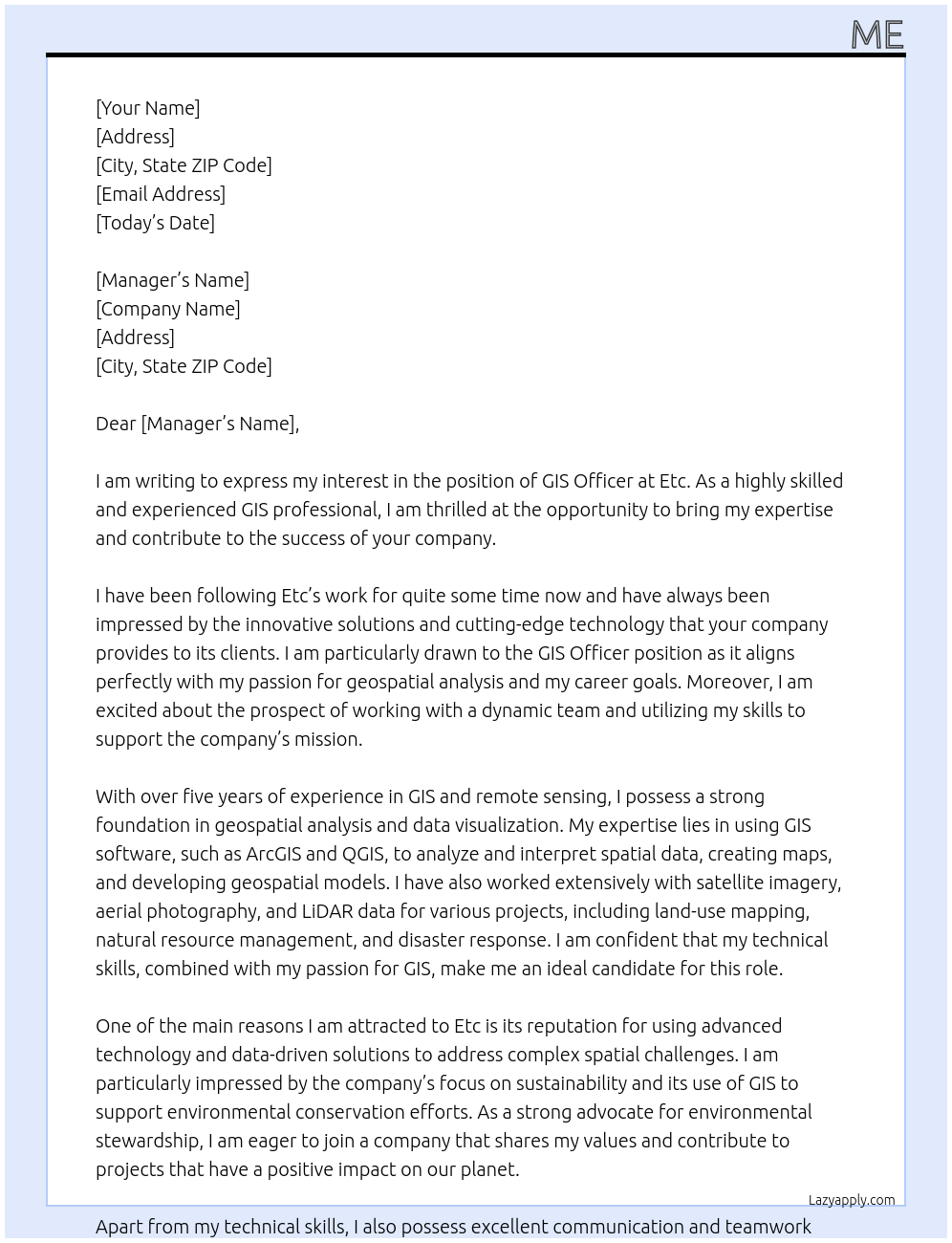 Gis officer At Etc Cover Letter