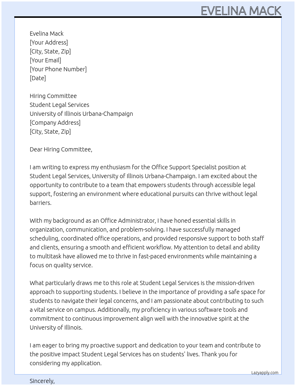 Cover letter for office support specialist - LazyApply