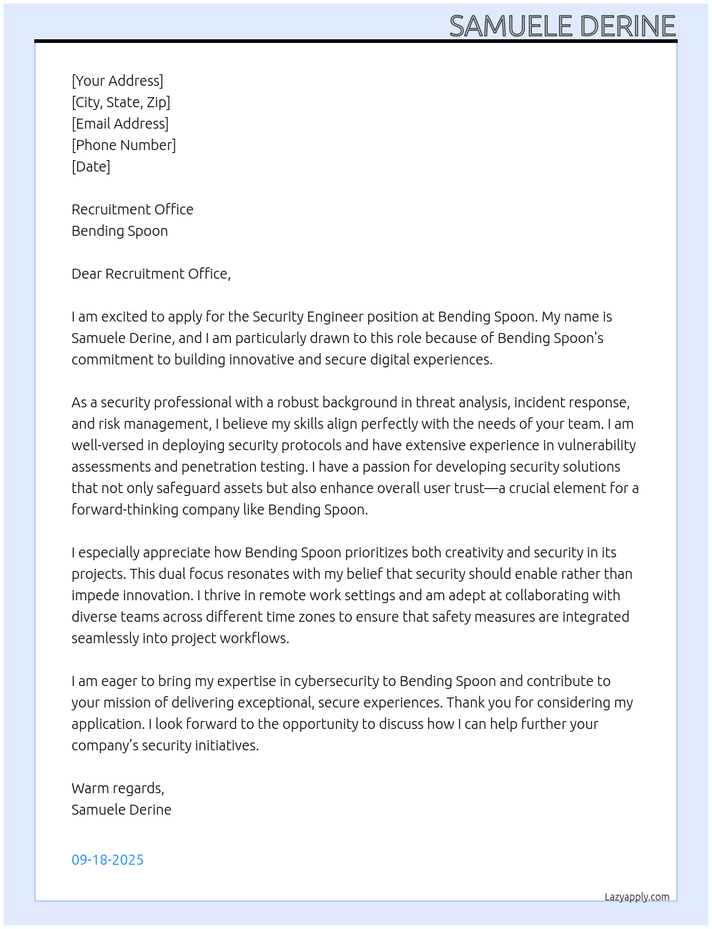 Cover letter for security engineer - LazyApply