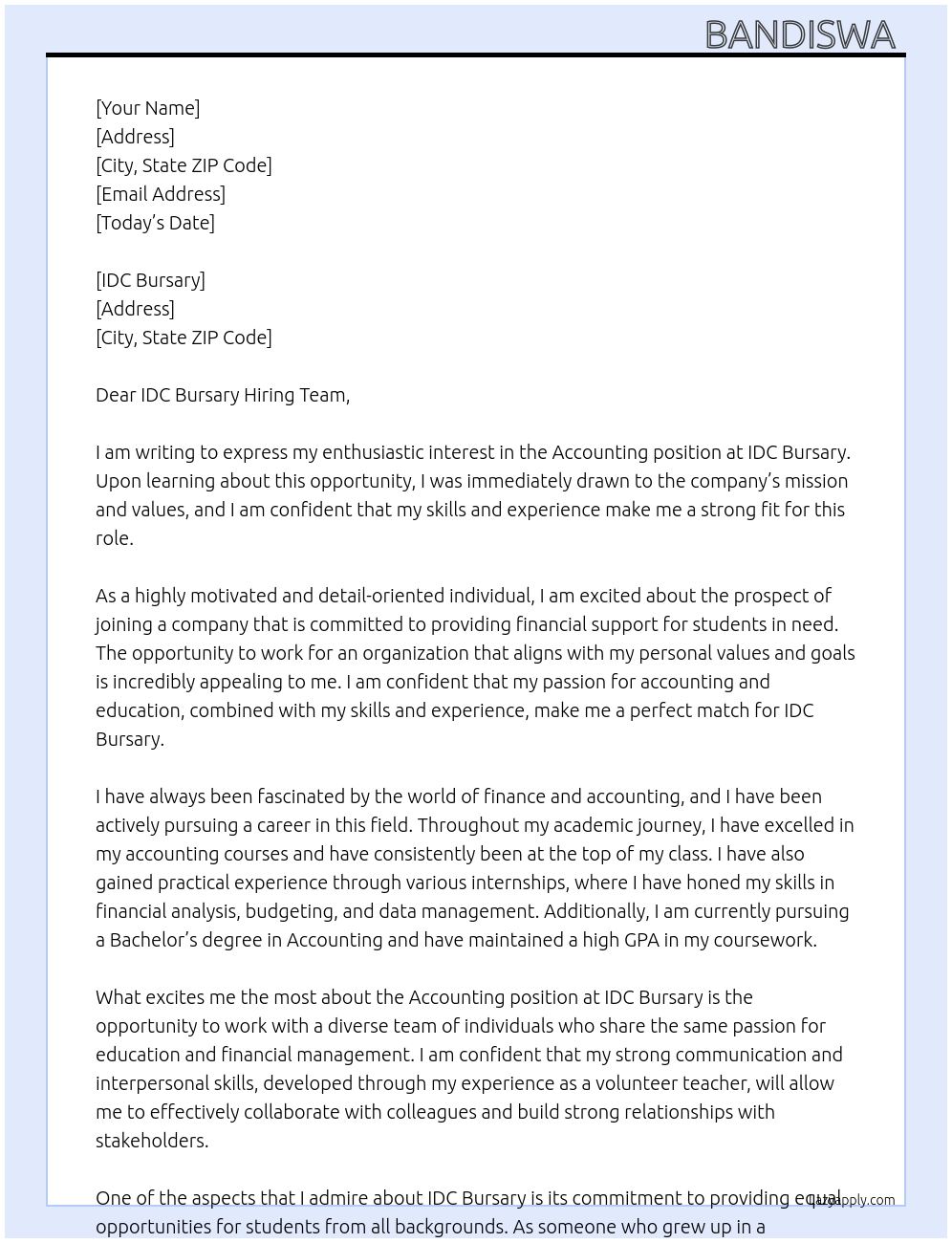 Accounting At IDC bursary Cover Letter