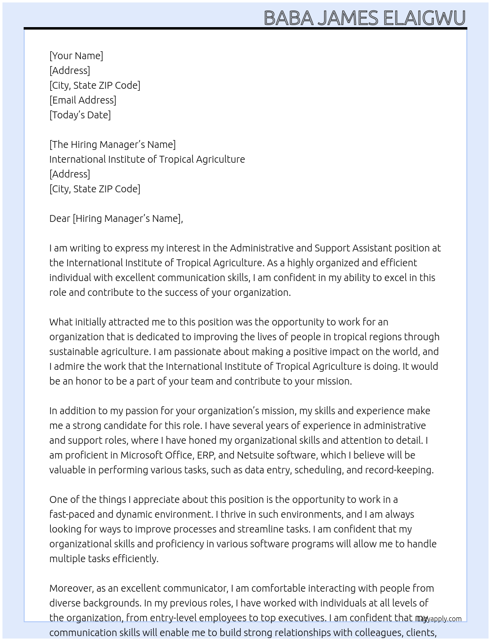 Cover letter for administrative and support assistant - LazyApply