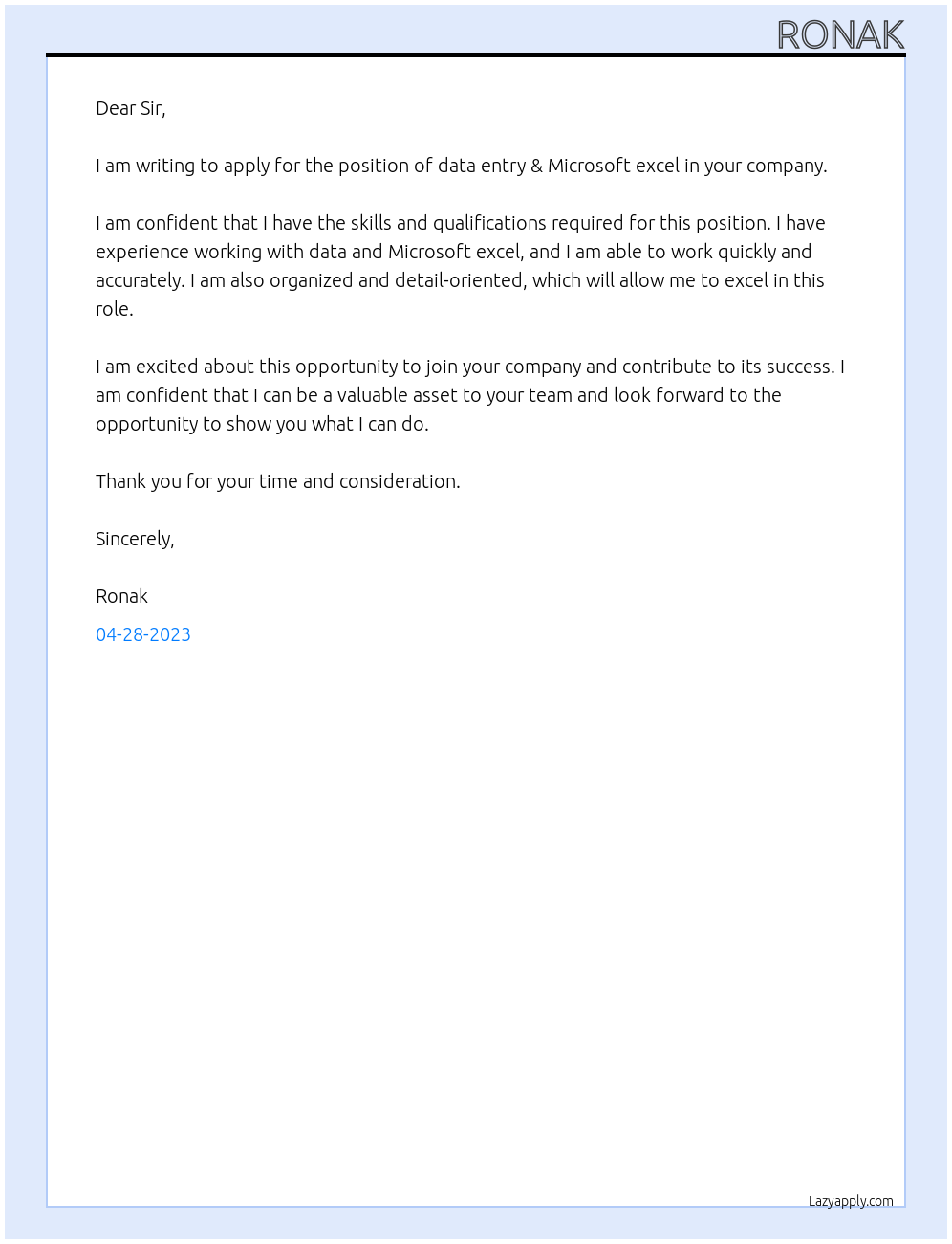 data entry & Microsoft excel At Dear Cover Letter