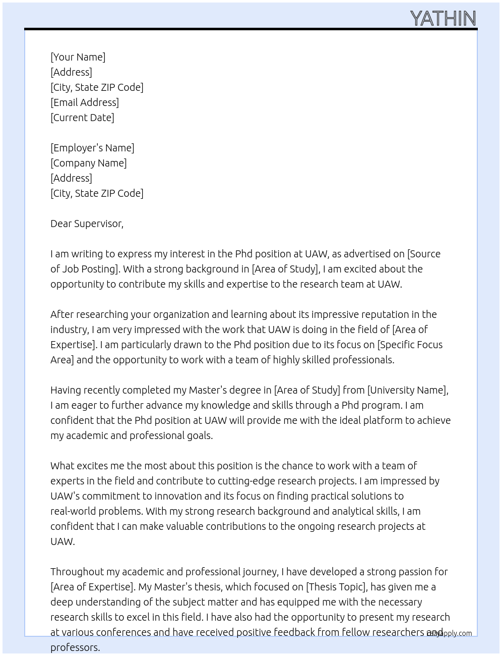 Phd At uaw Cover Letter