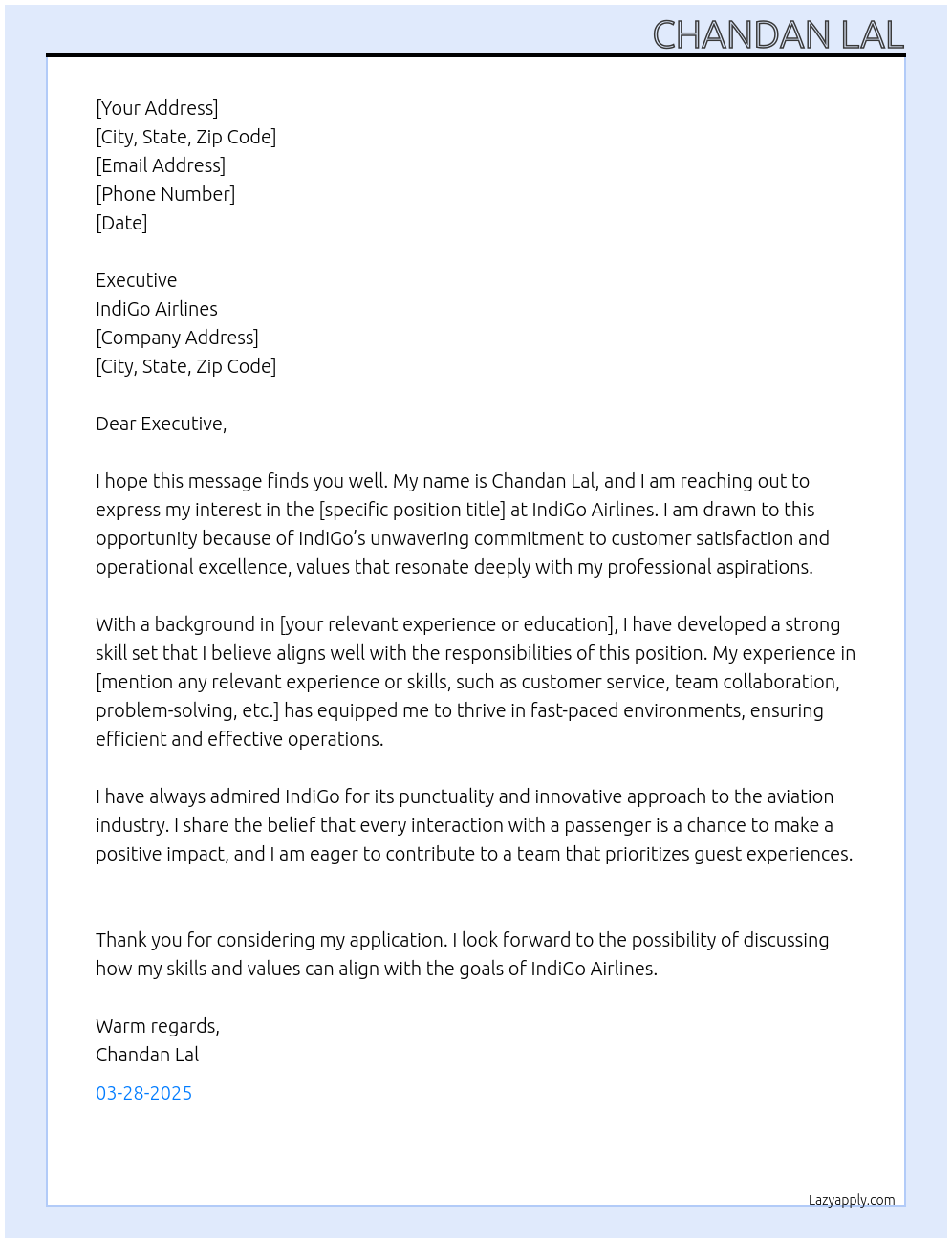 Indigo airlines At Indigo airlines Cover Letter