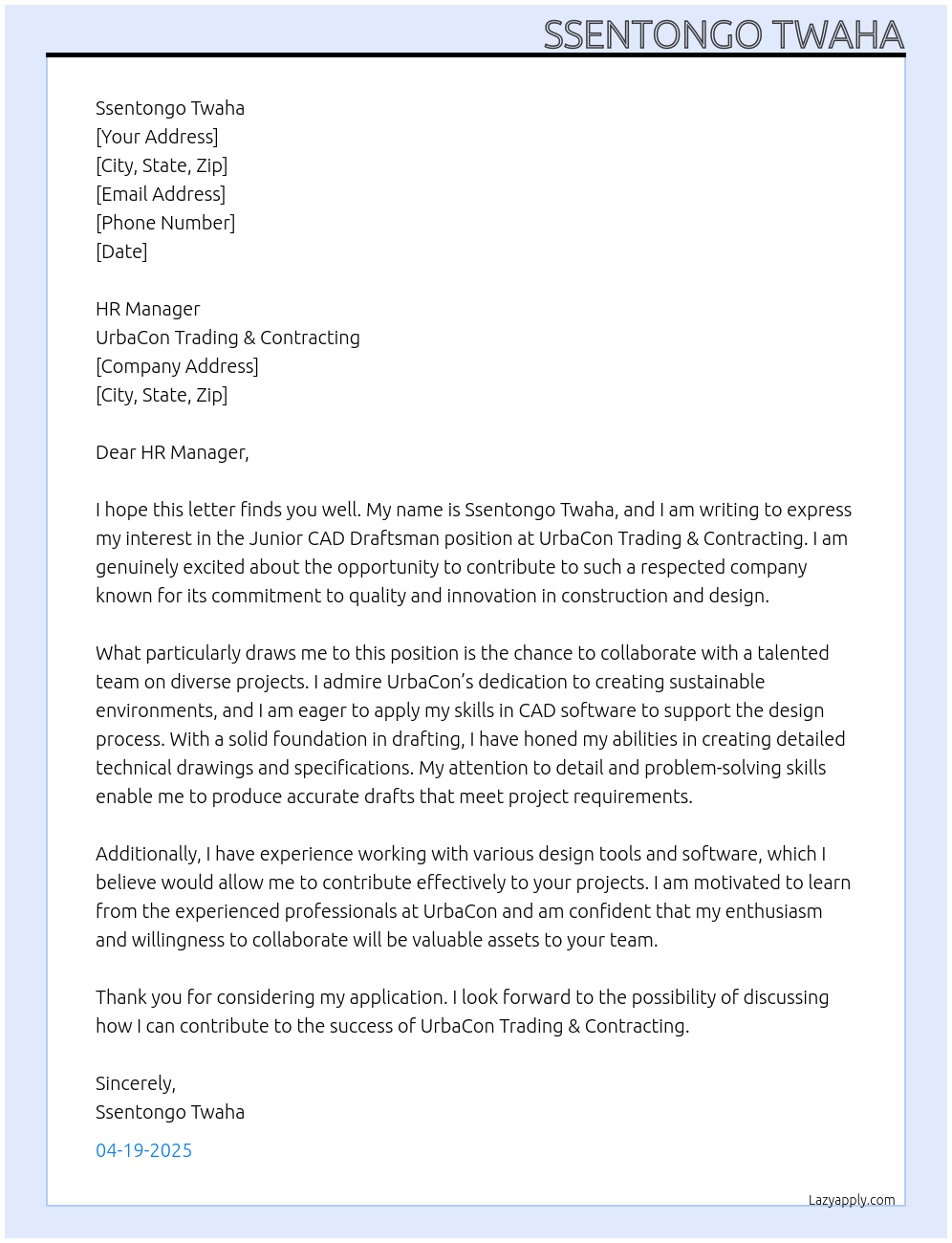 Cover letter for junior cad draftsman - LazyApply