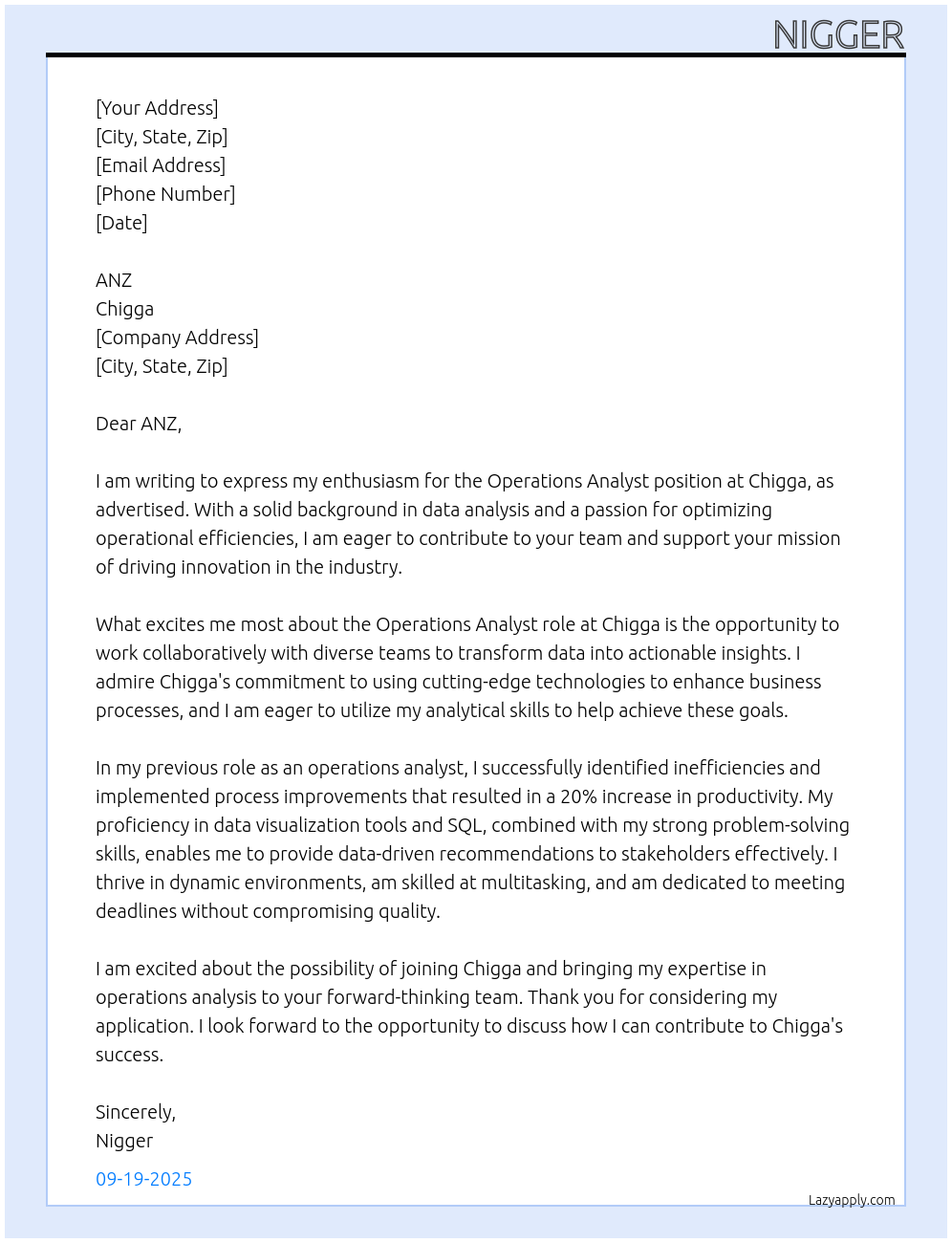 Cover letter for operations analyst - LazyApply