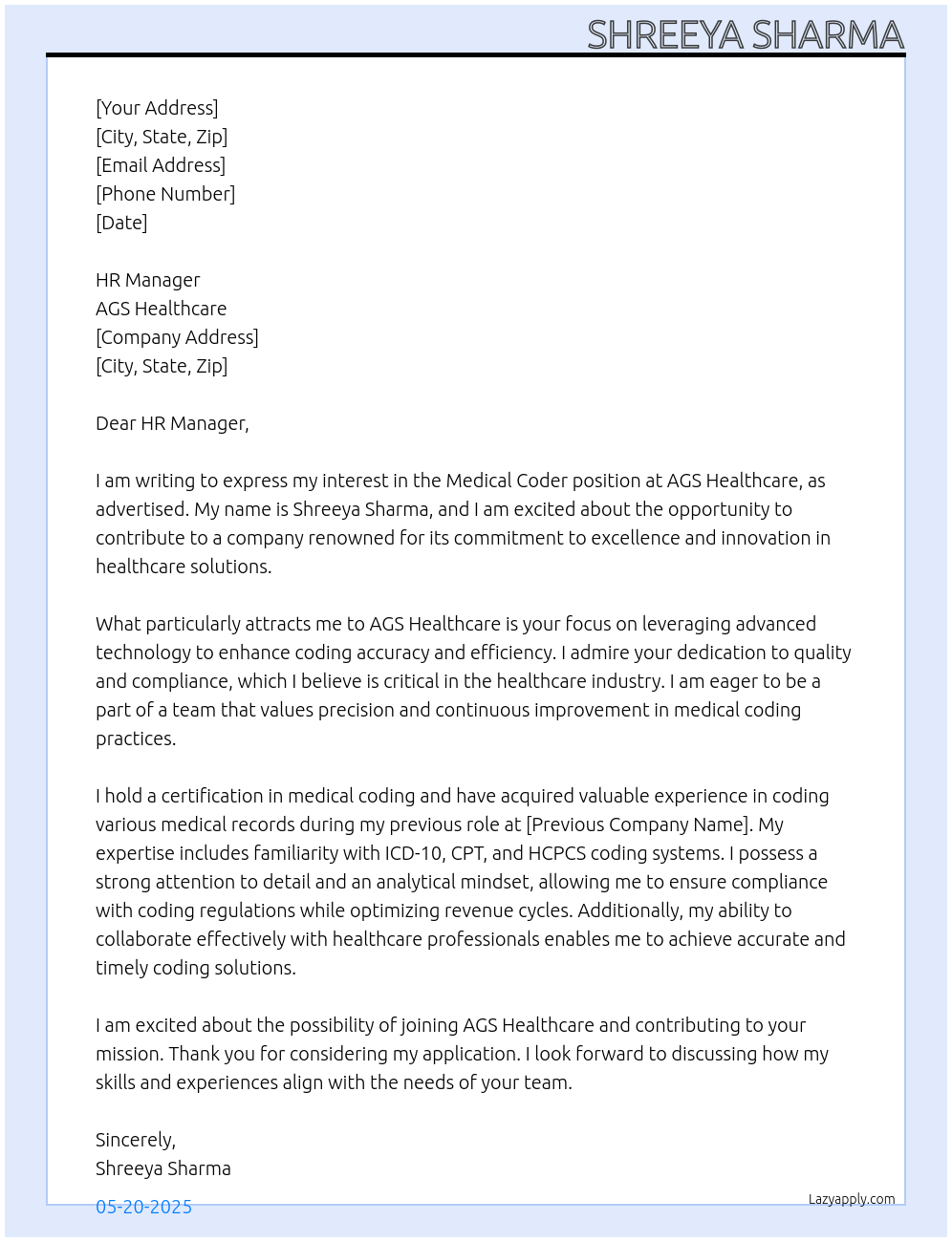 Cover letter for medical coder - LazyApply