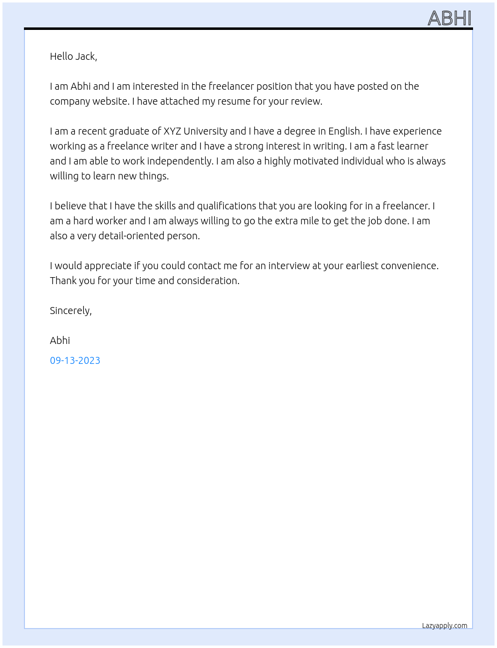 Freelancer At Xxx Cover Letter