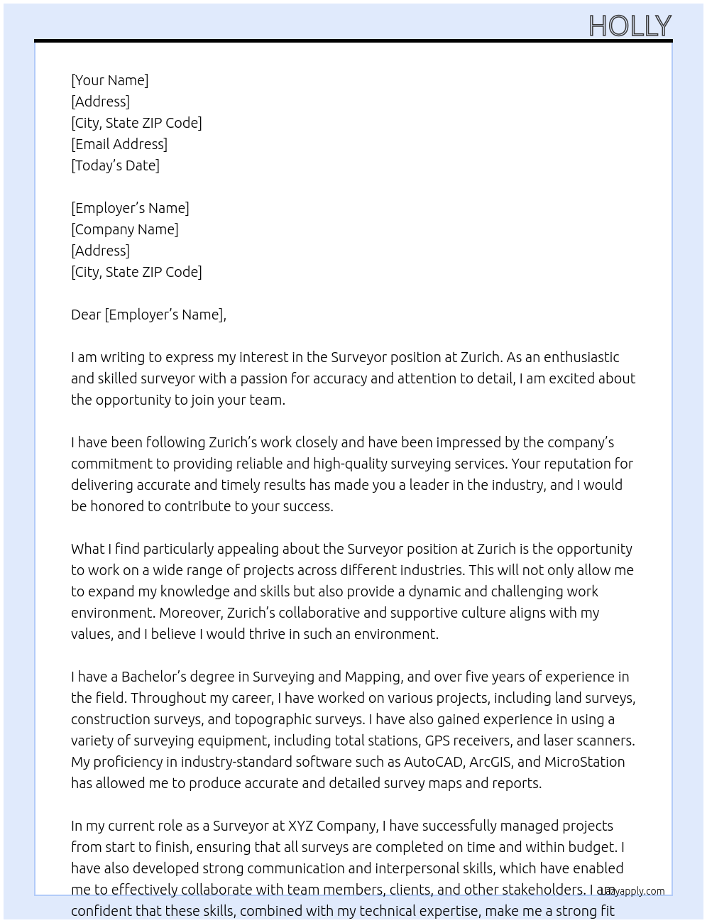 Surveyor At Zurich Cover Letter