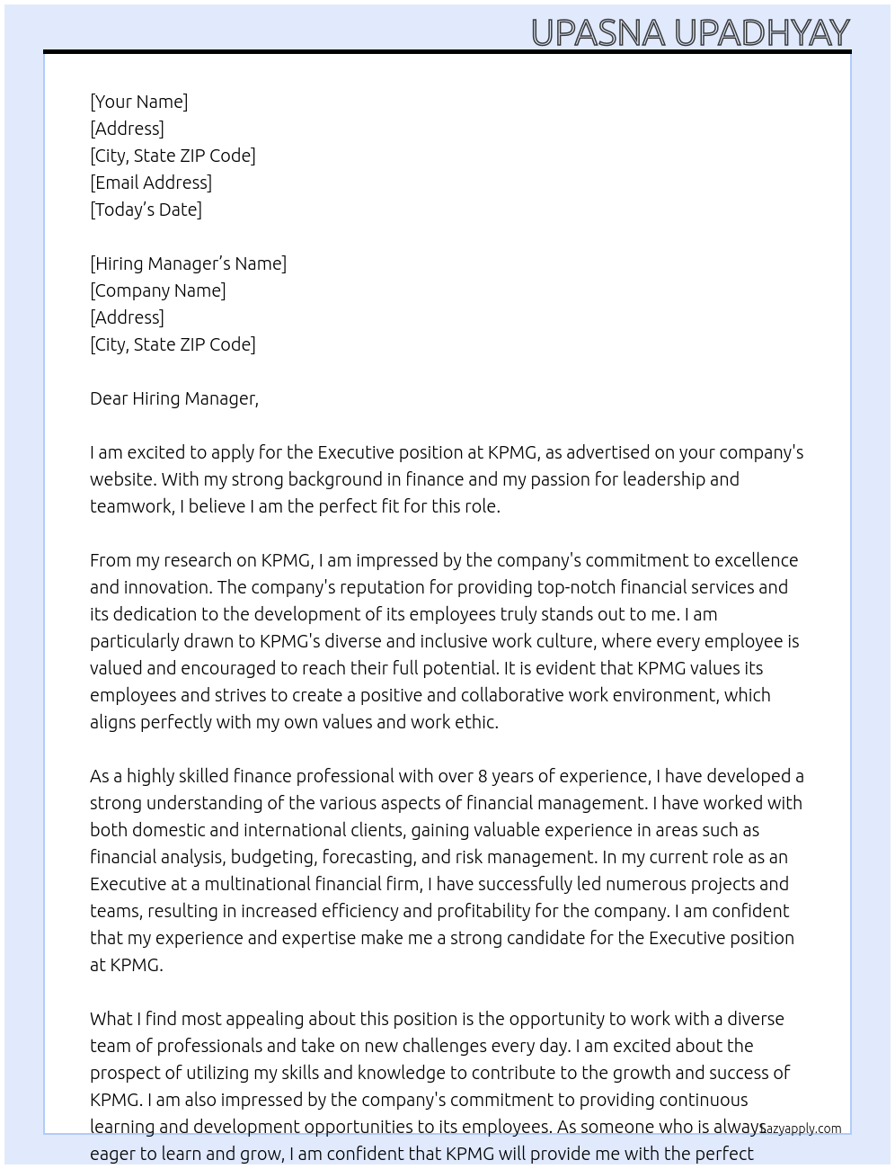 Executive At Kpmg Cover Letter