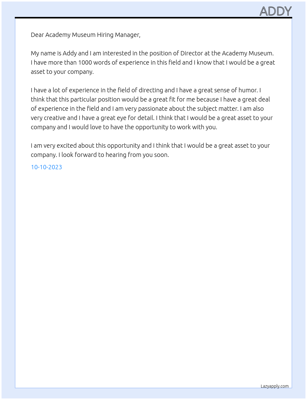 Director At Academy Museum Cover Letter