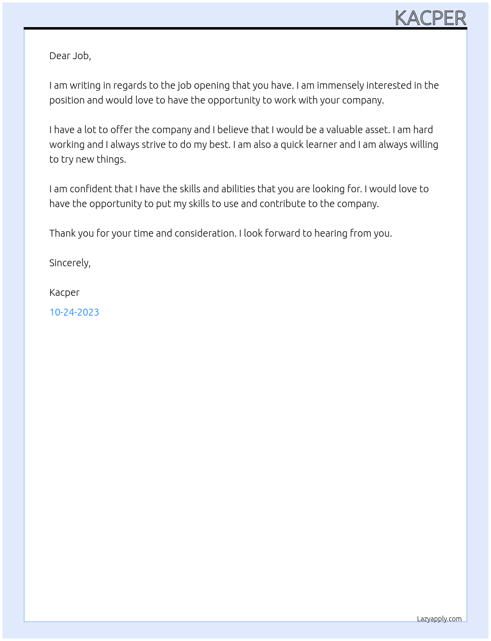job At Job Cover Letter