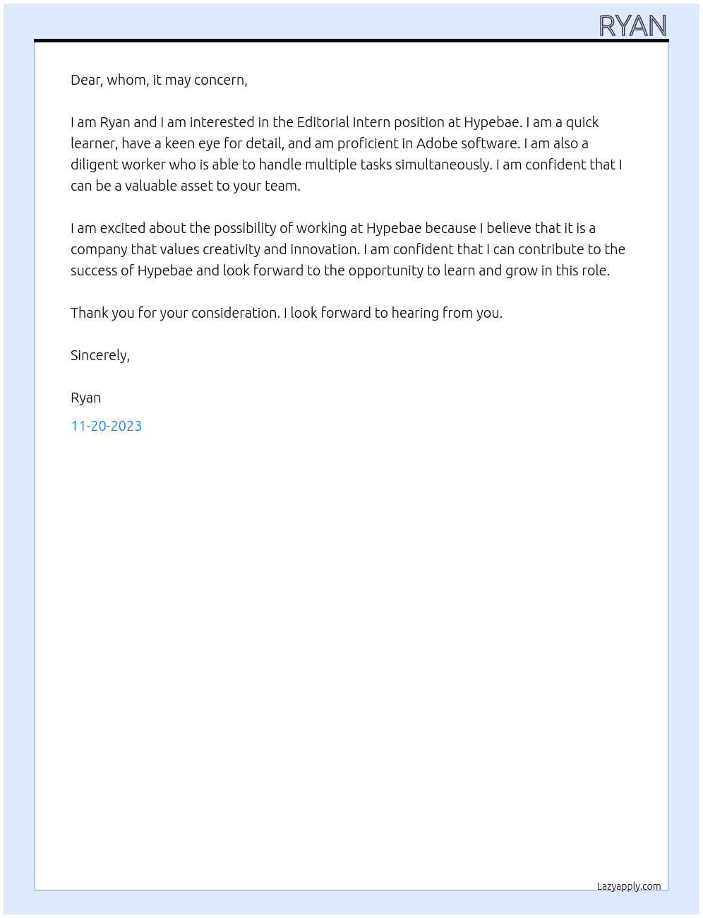 Editorial Intern At Hypebae Cover Letter