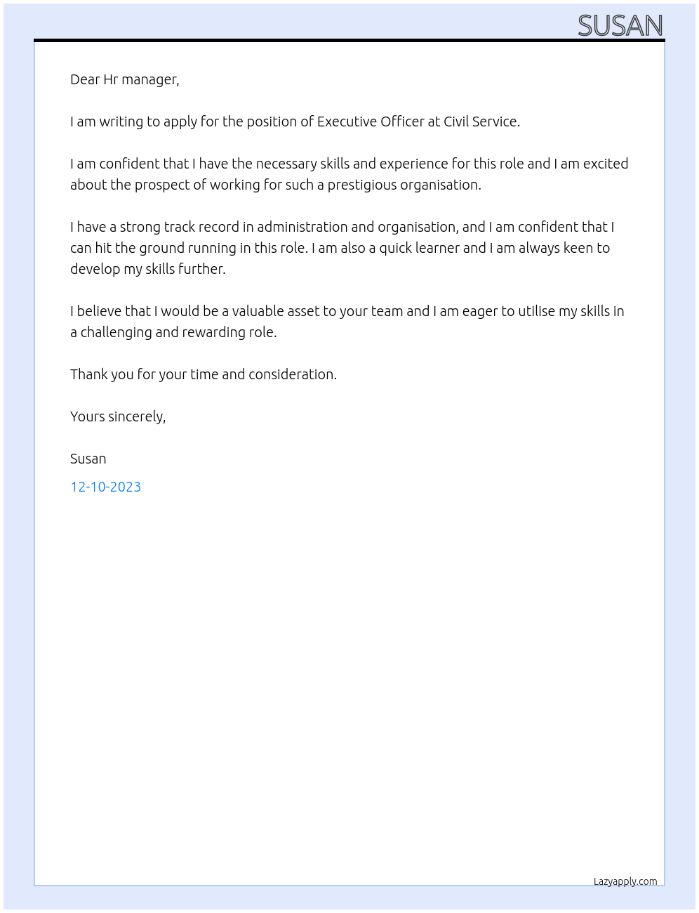 Executive officer At Civil Service Cover Letter