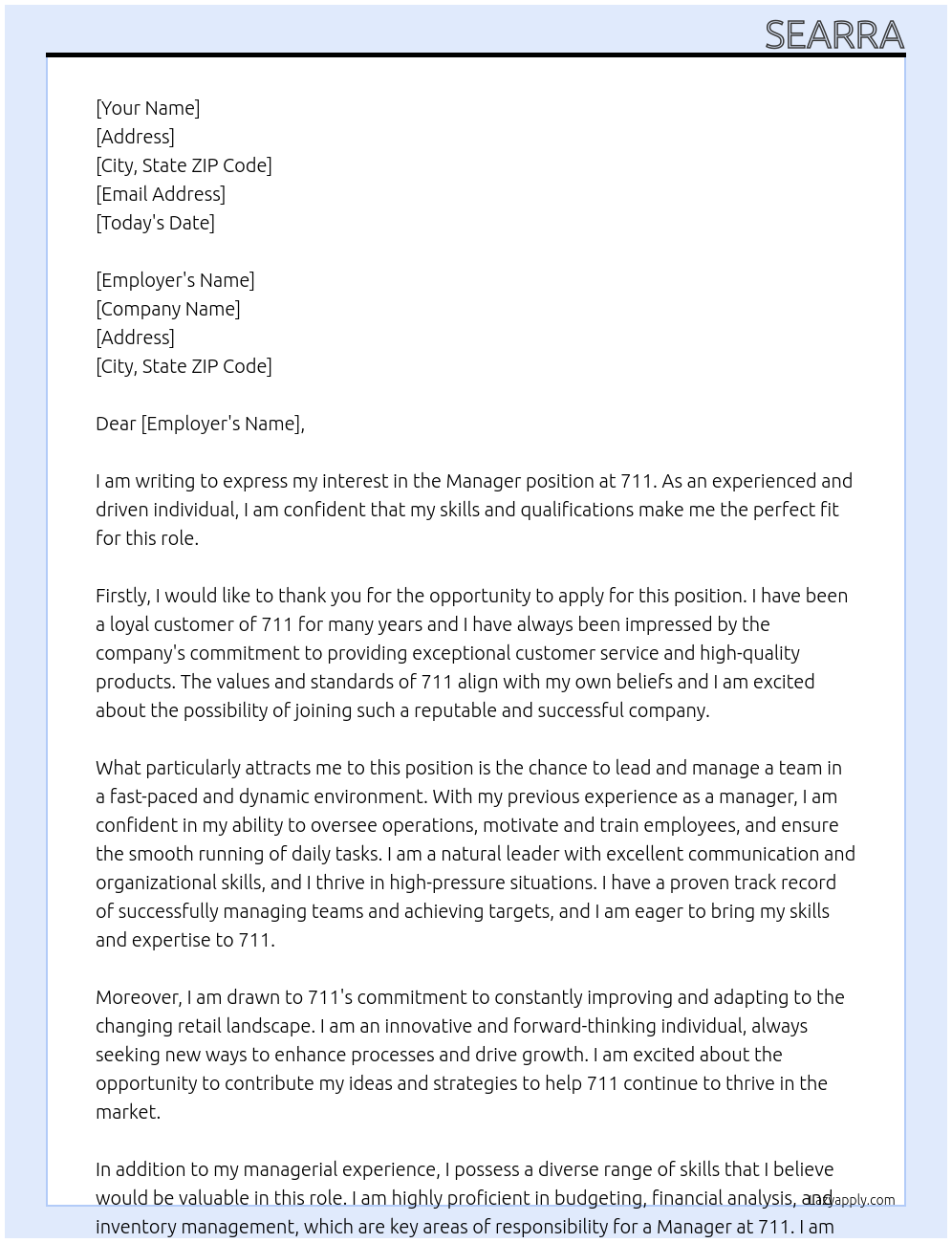 Manger  At Manager at 711 Cover Letter