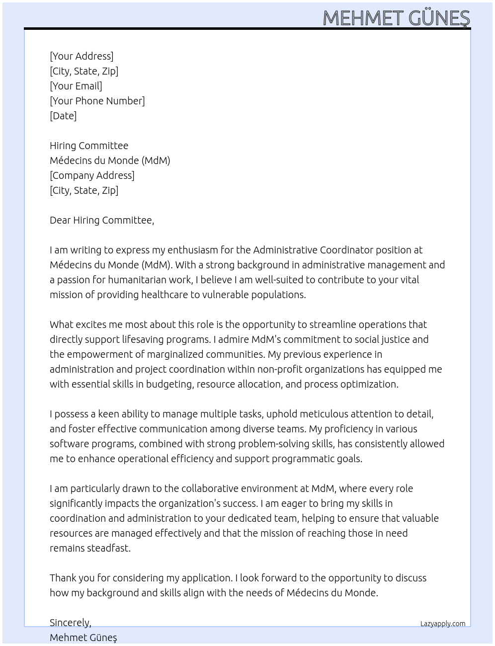 Cover letter for administrative co-ordinator - LazyApply