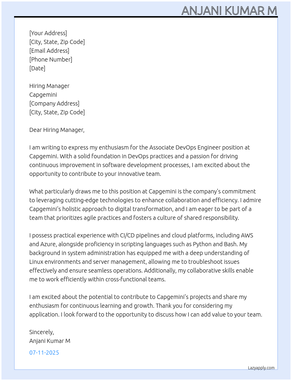 Cover letter for associate devops engineer - LazyApply