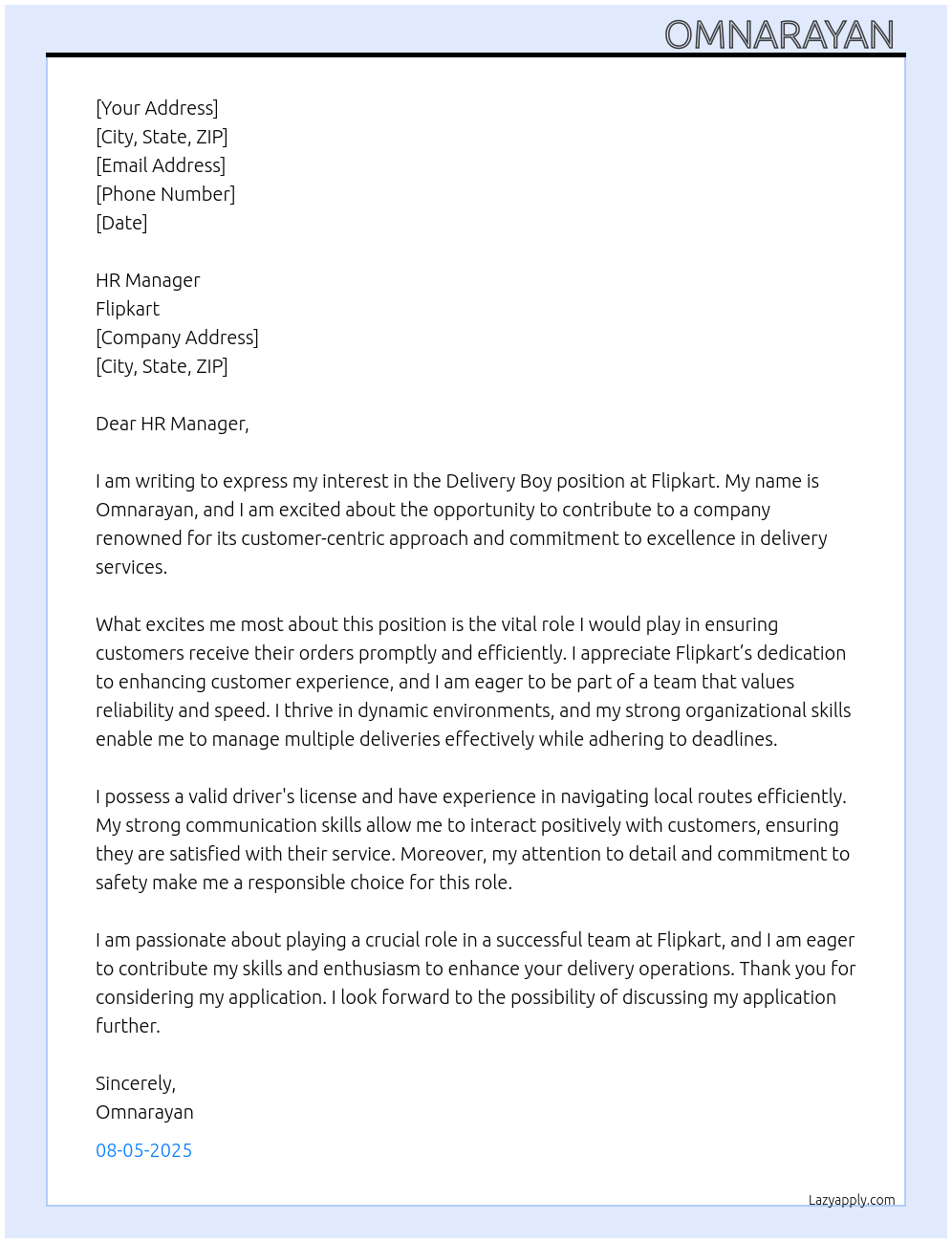 Cover letter for delivery boy - LazyApply