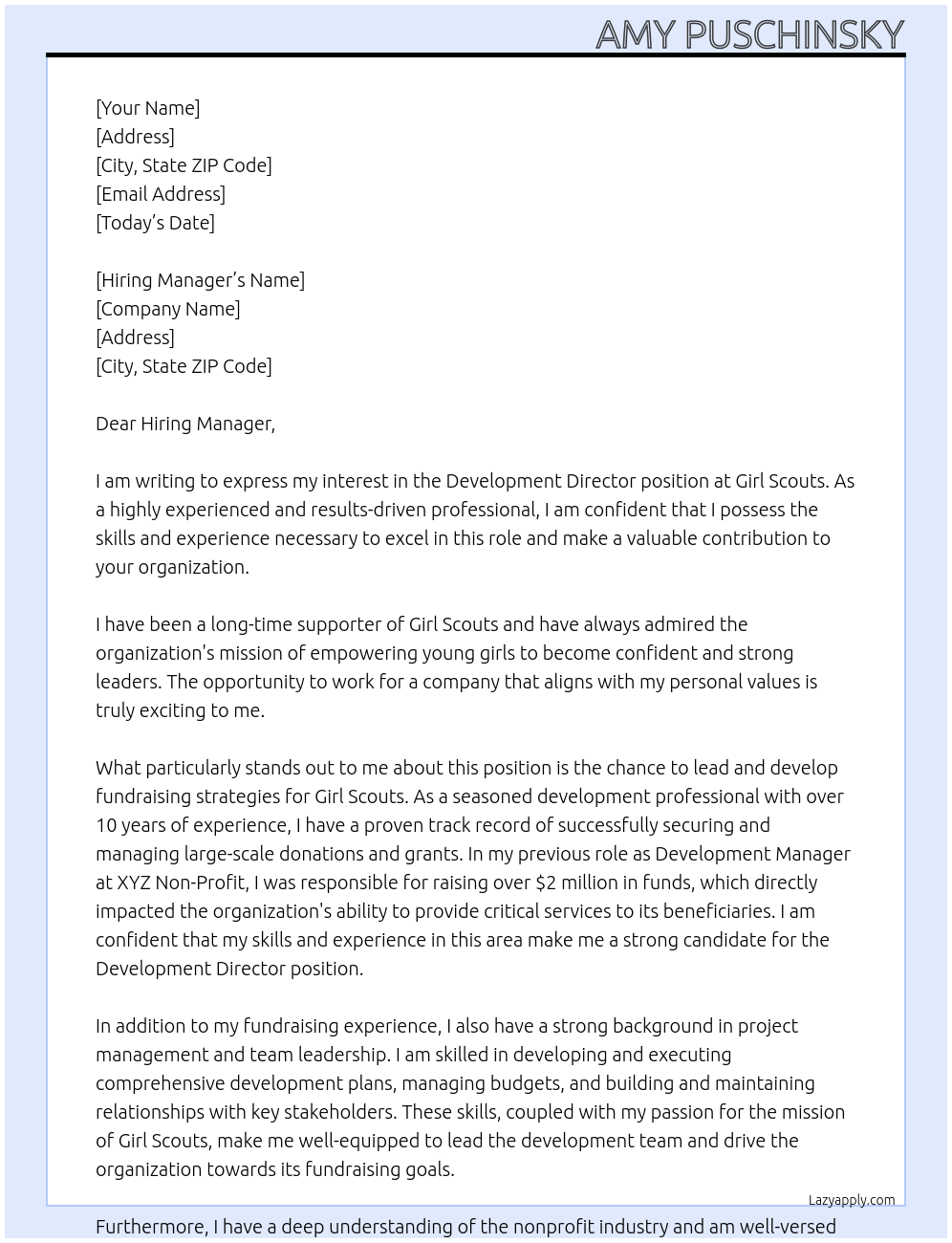 Development Director At Girl Scouts Cover Letter