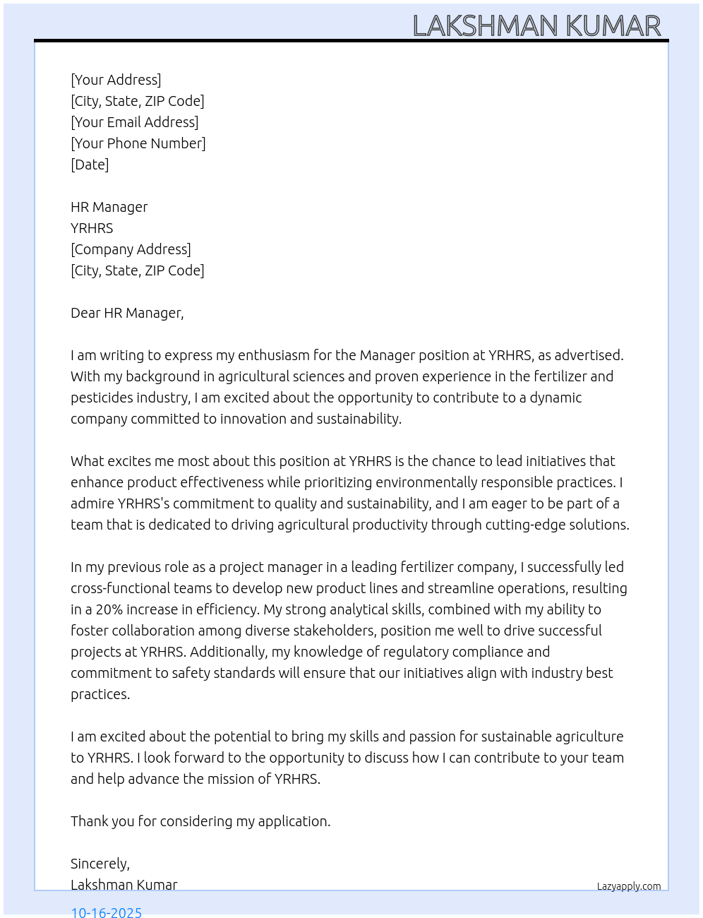 Cover letter for manager - LazyApply