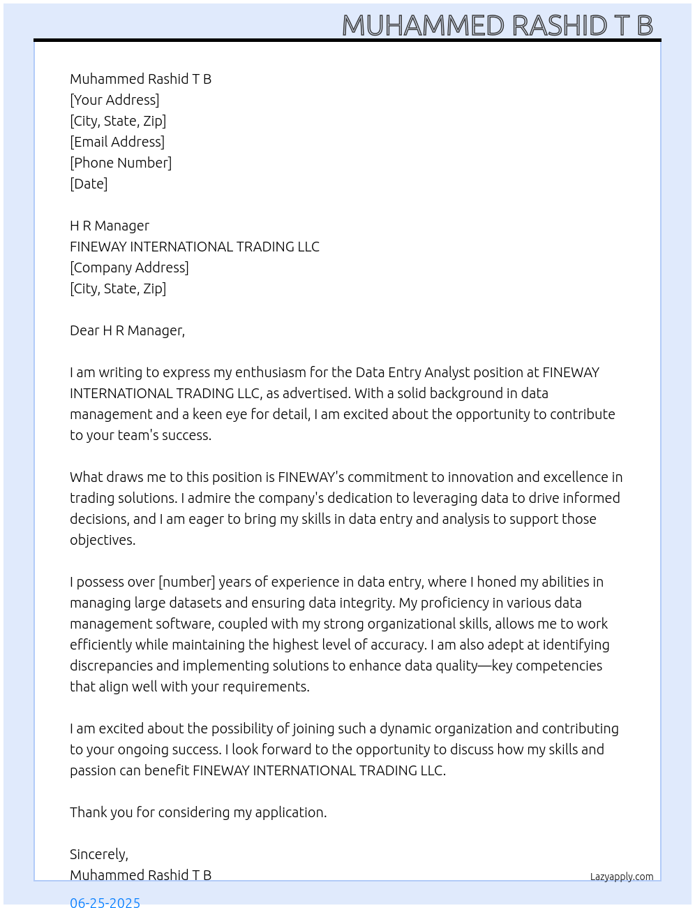 Cover letter for data entry analyst - LazyApply