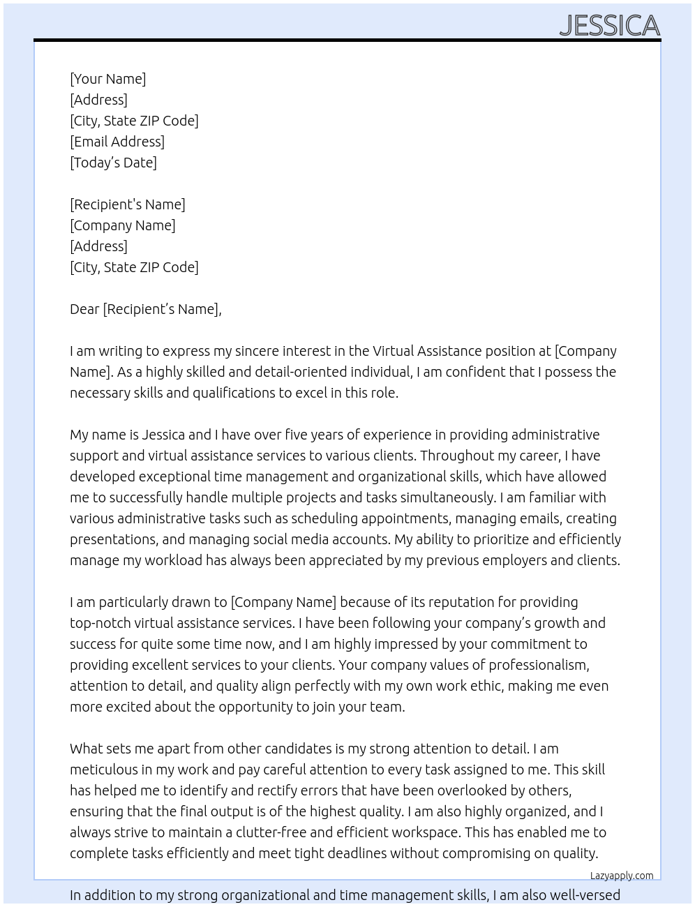 virtual assistance At general Cover Letter