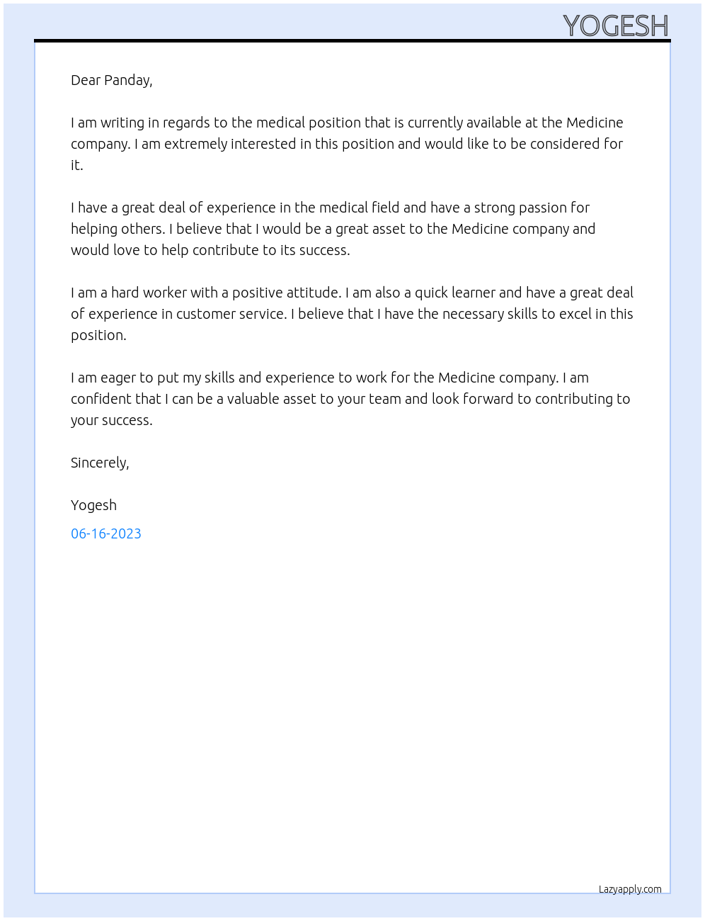 Medical  At Medicine  Cover Letter