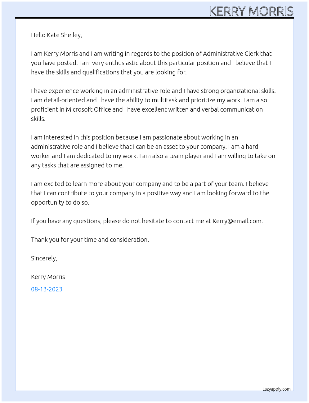 Administrative Clerk At Tales Toolkit Cover Letter