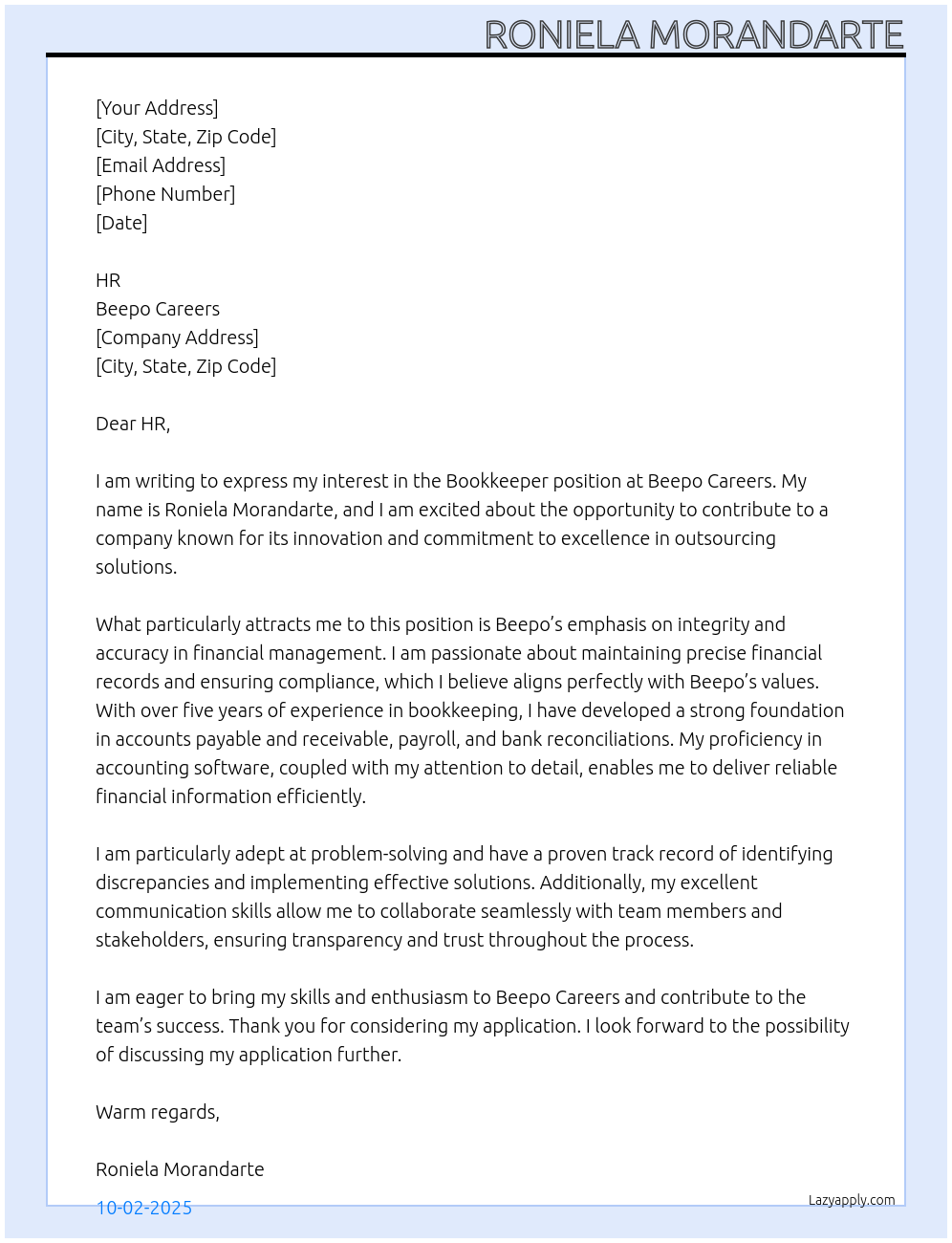 Bookkeeper At Beepo Careers Cover Letter