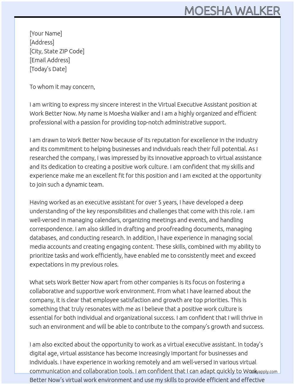 Virtual Executive Assistant At Work Better Now Cover Letter