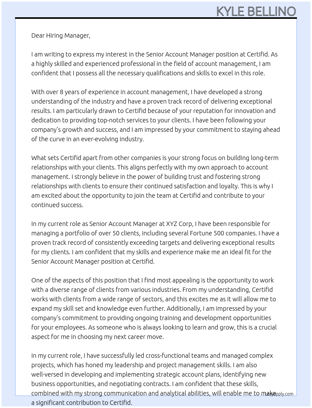 Senior Account Manager At certifid Cover Letter