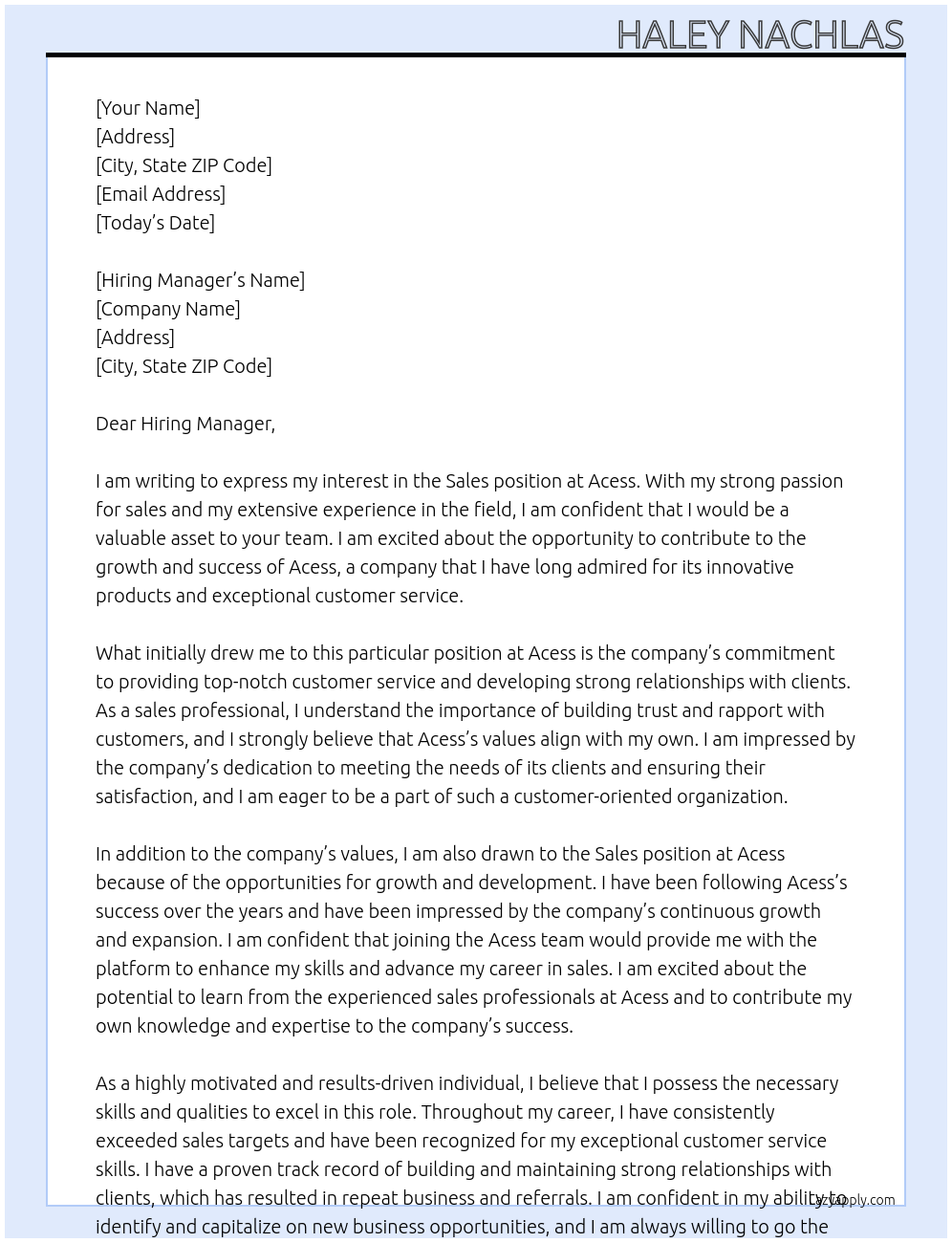 Sales  At Acess Cover Letter