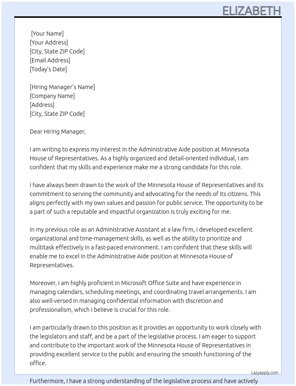 Cover letter for administrative aide - LazyApply