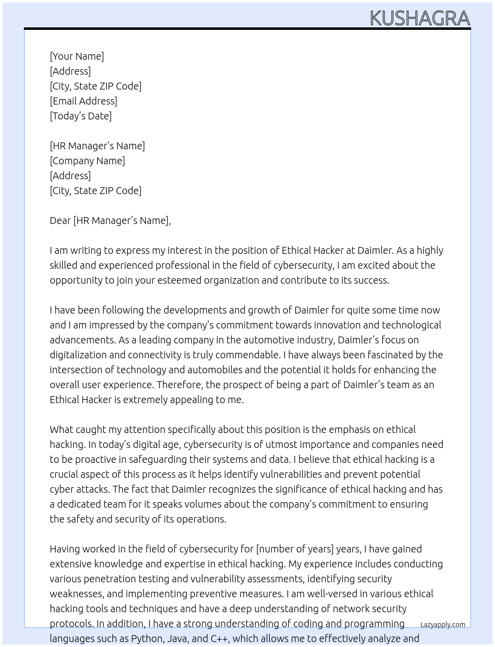ethical hacker At Daimler Cover Letter