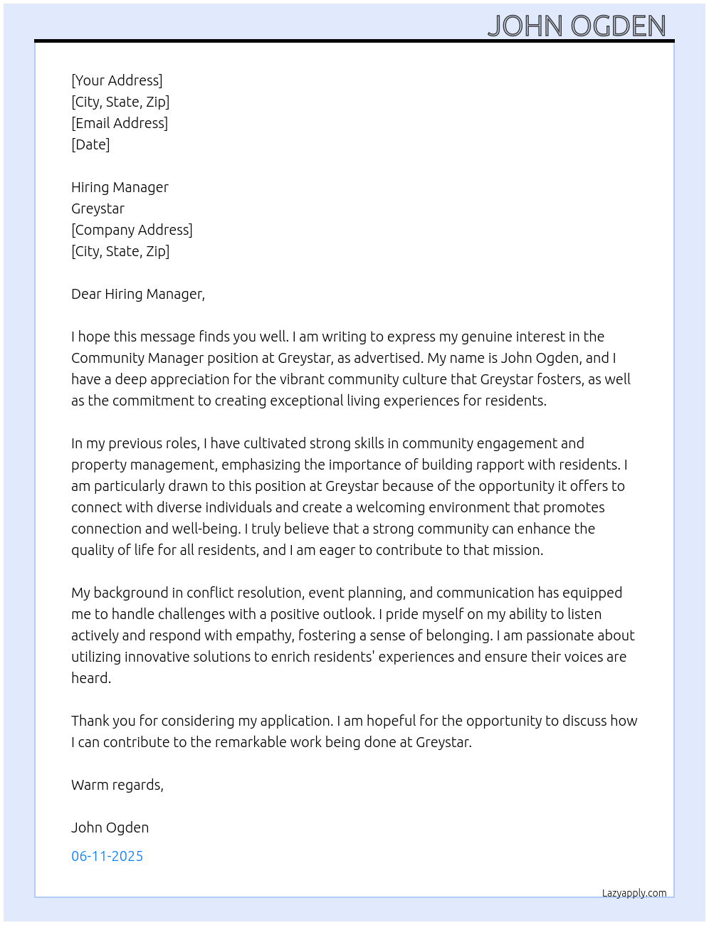 Cover letter for community manager - LazyApply