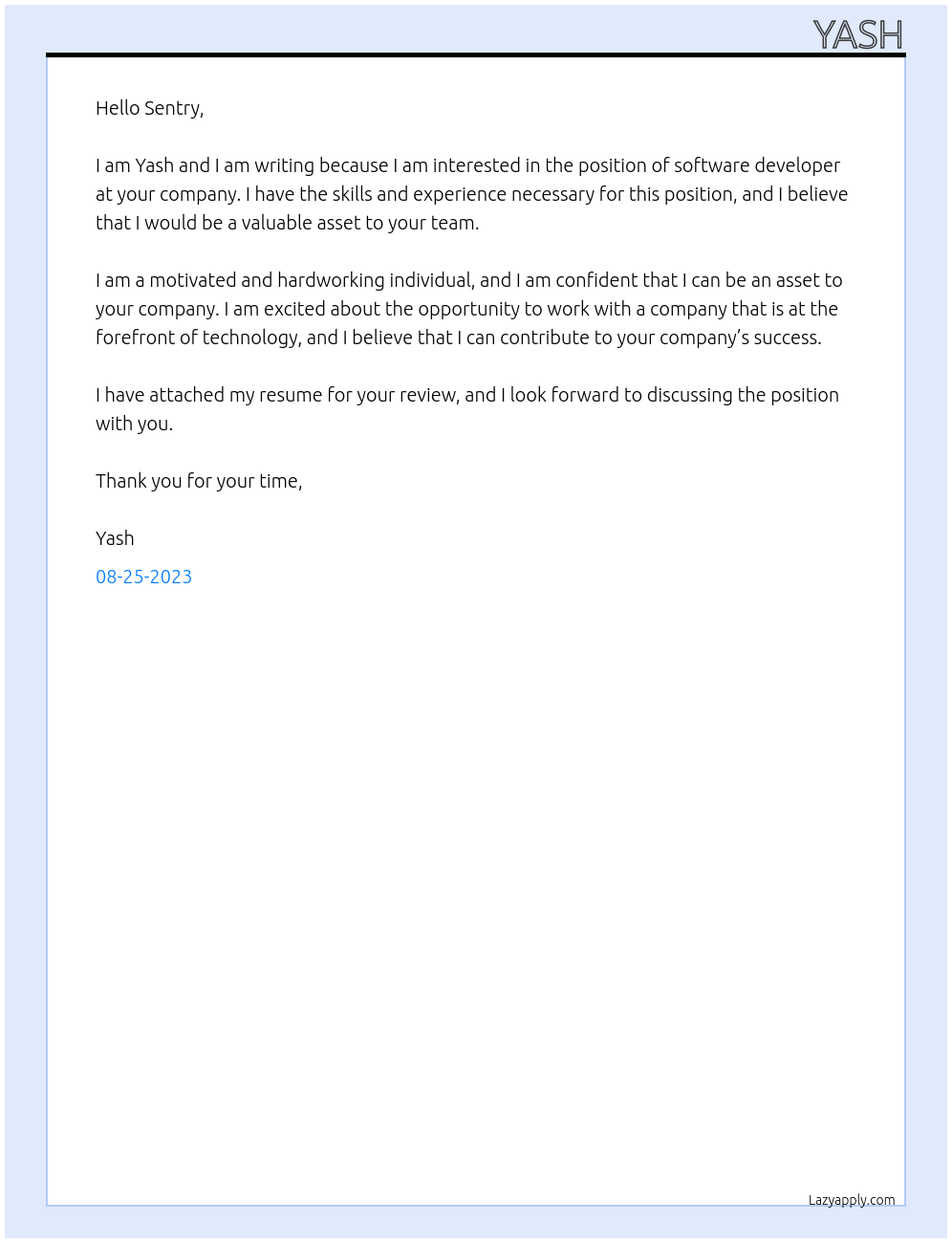Software Developer At Sentry Cover Letter