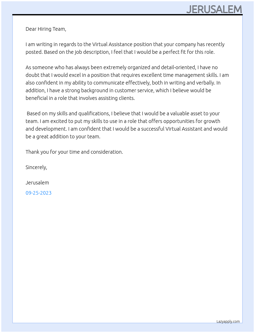 Virtual Assistance At any Cover Letter