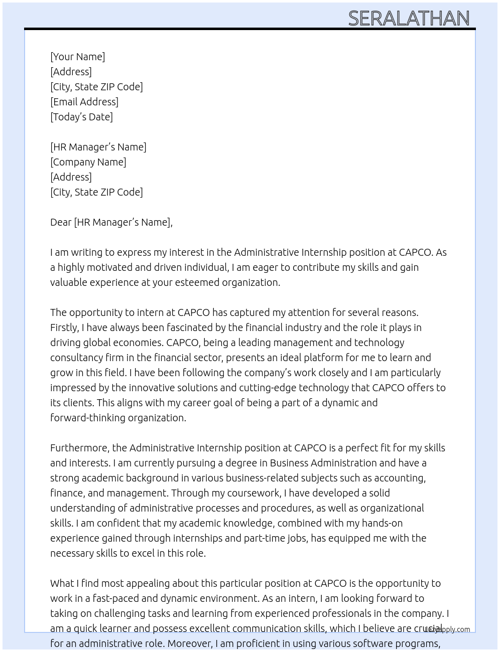 internship(ADMINISTRATIVE) At CAPCO Cover Letter