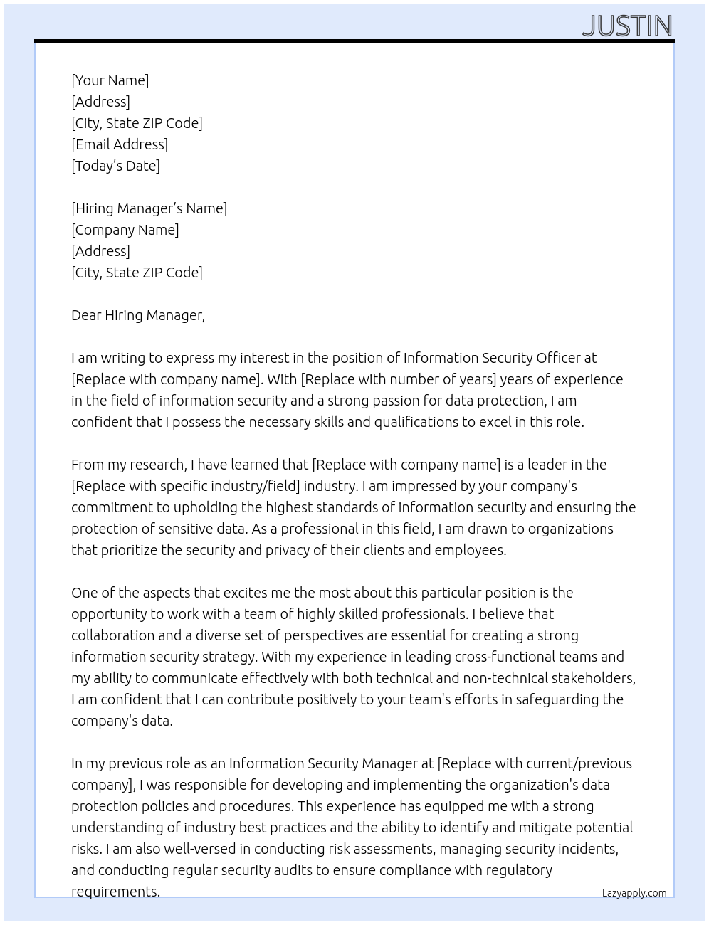 Information Security Officer At {Replace} Cover Letter
