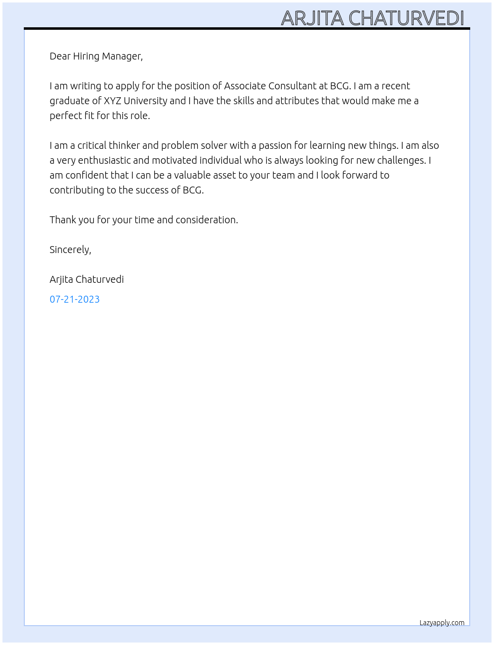 Associate consultant At Bcg Cover Letter