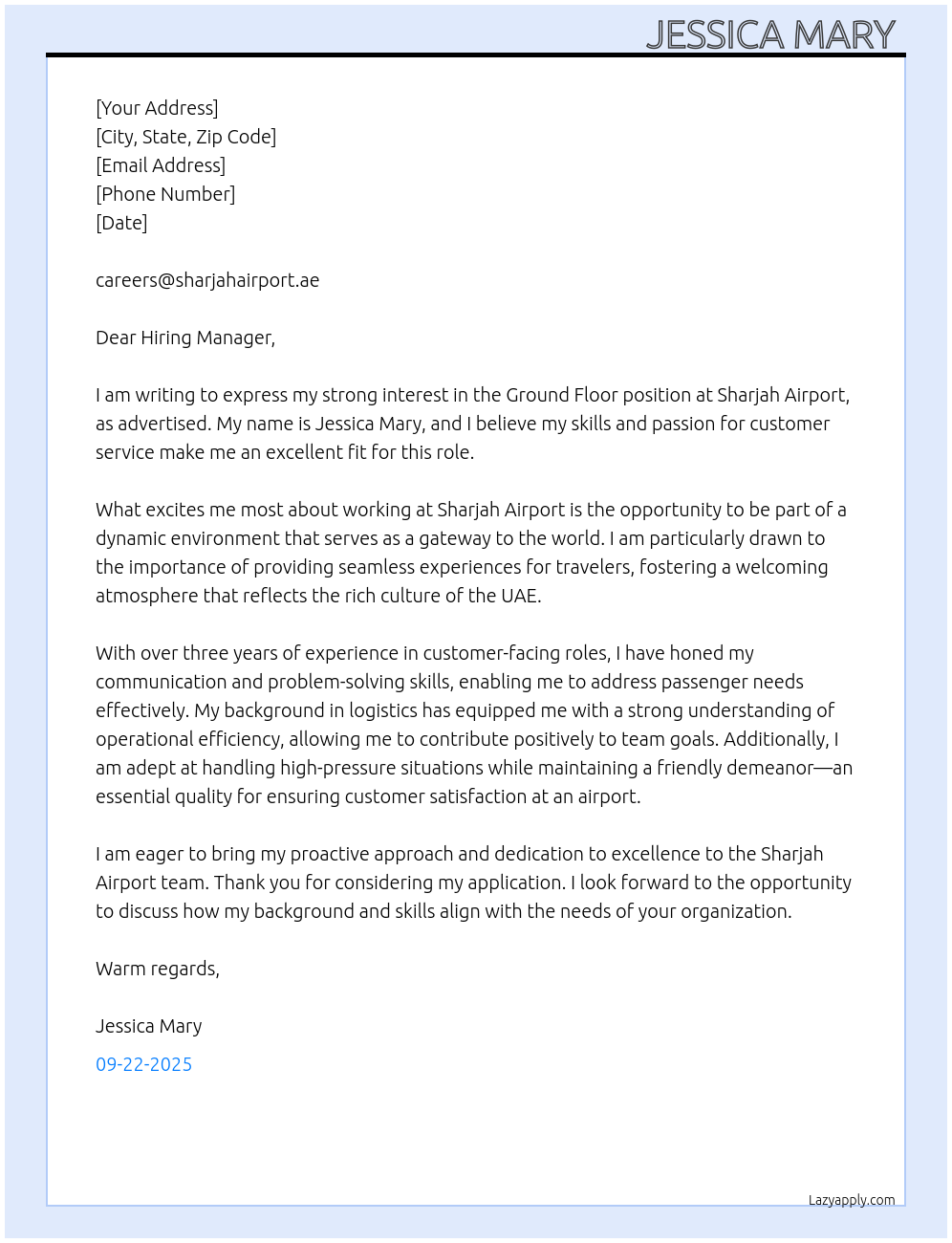 Cover letter for ground floor - LazyApply