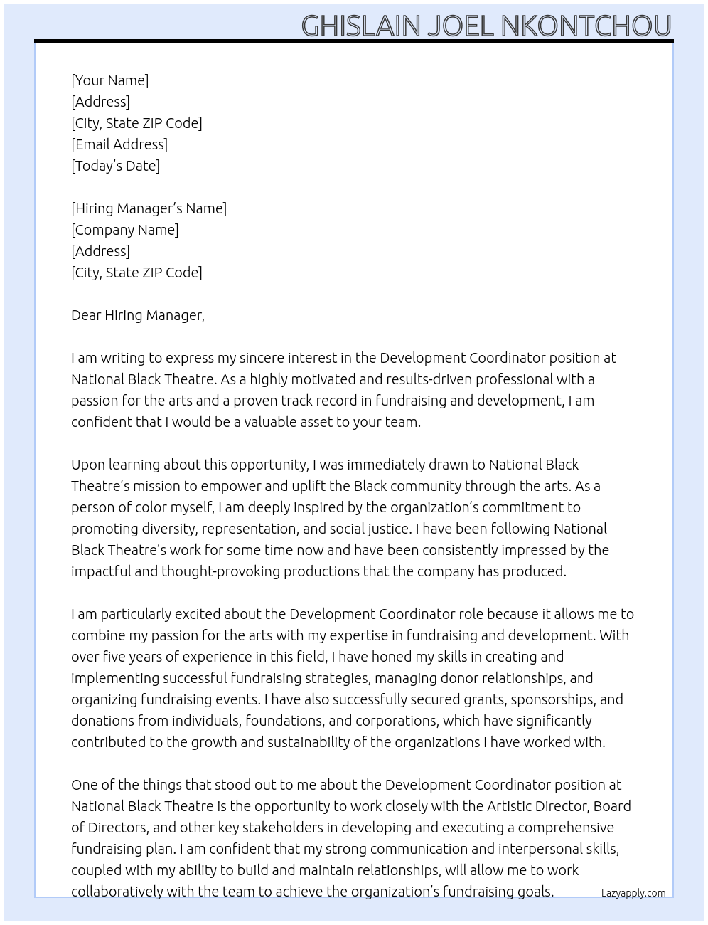 Cover letter for development coordinator - LazyApply