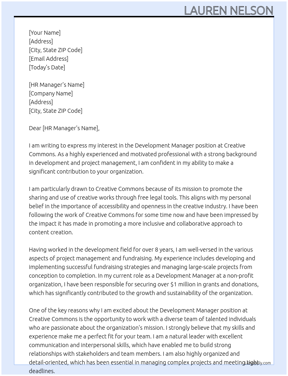 Development Manager At Creative Commons Cover Letter