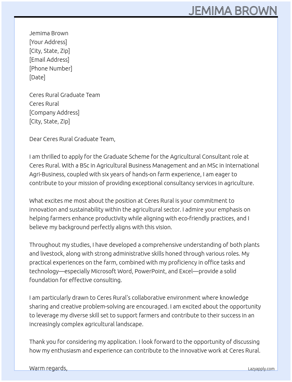 Cover letter for graduate scheme - LazyApply
