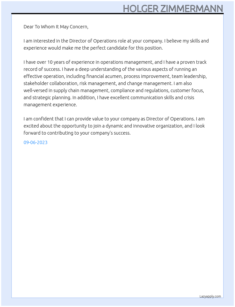 Director of Operations At not knowing yet Cover Letter
