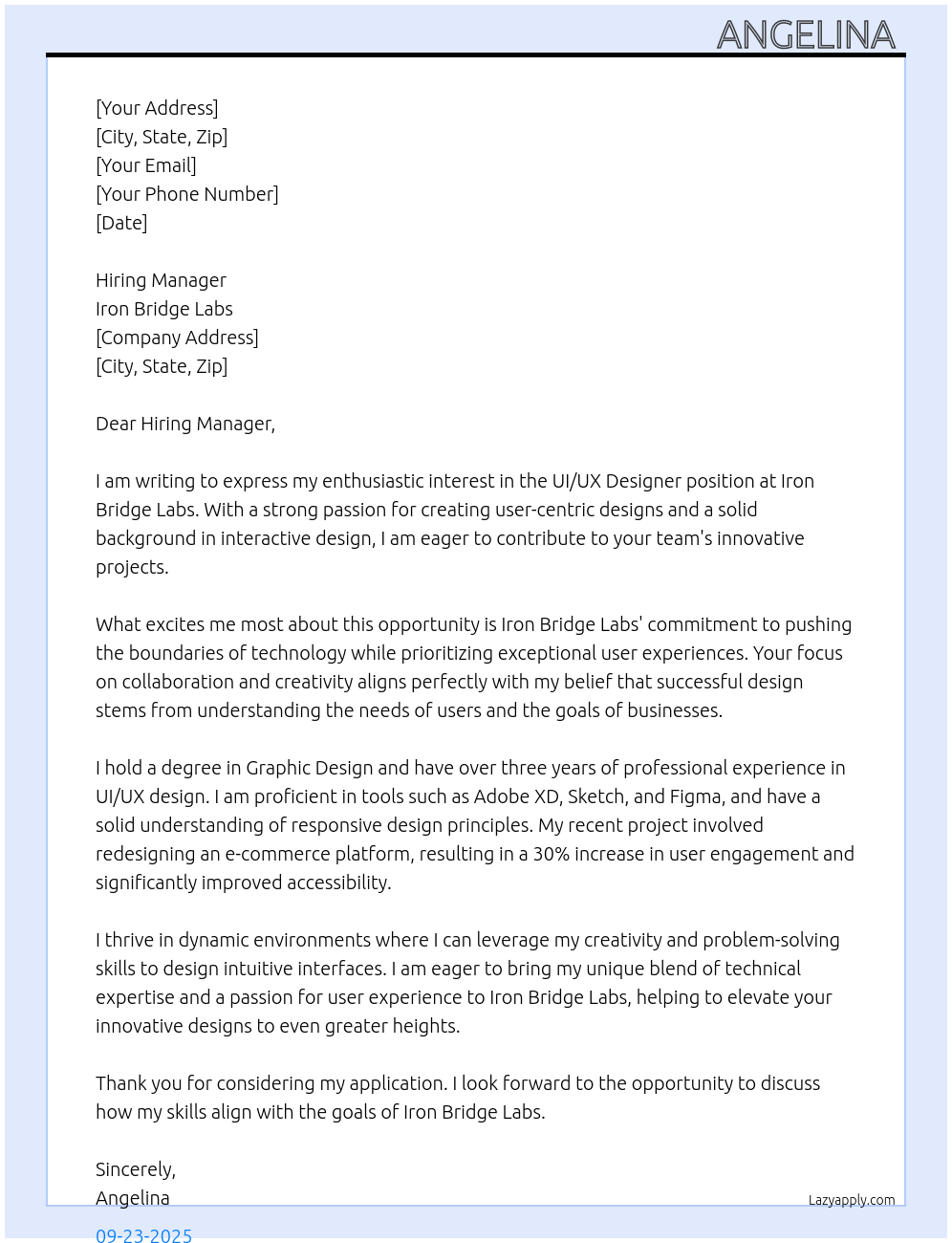 Cover letter for ui/ux - LazyApply