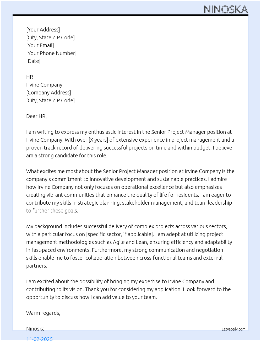 Cover letter for senior project manager - LazyApply