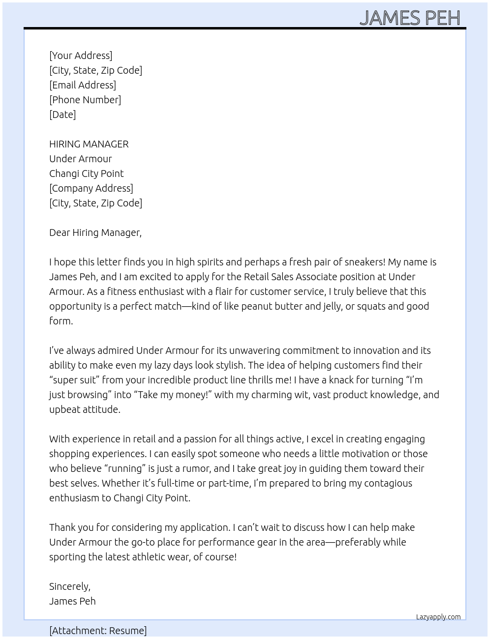 Retail Sales Associate  At Under Armour  Cover Letter